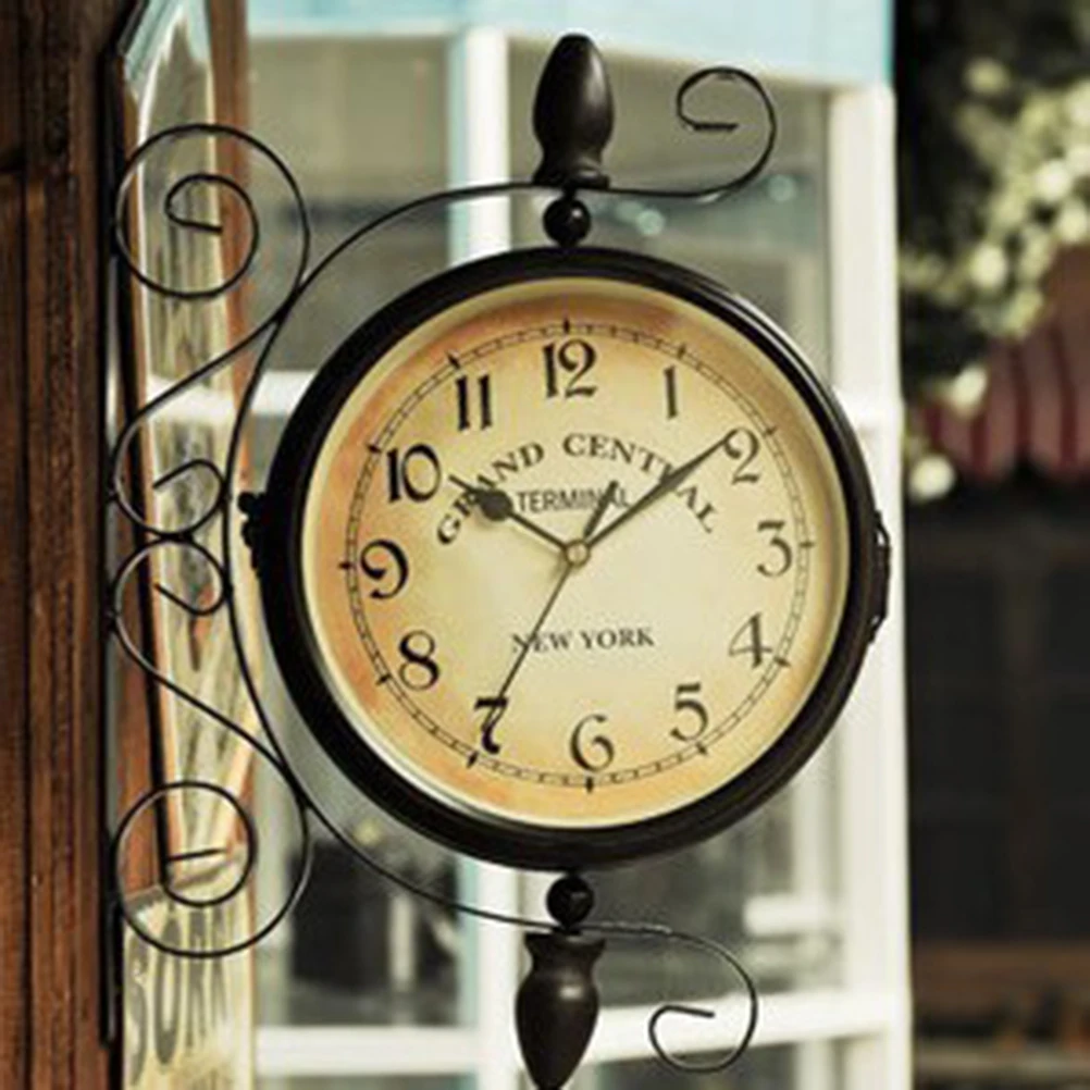 

Double Sided Clock Wall Mount Retro Kitchen Living Room Silent Non Ticking 360 Degree Rotation Vintage Double Faced Wall Clocks