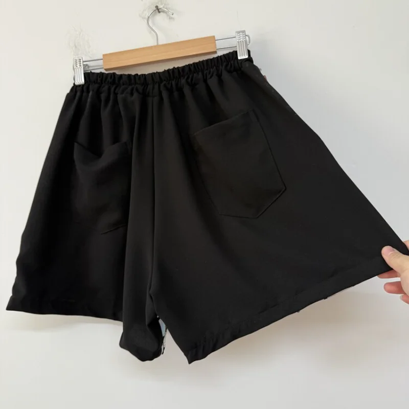 MWJLPWQ Irregular Patch Wide Leg Short Elastic Drawstring Waist Black Edge Trim Men Party Street Casual Bottom Fit Wear 16930