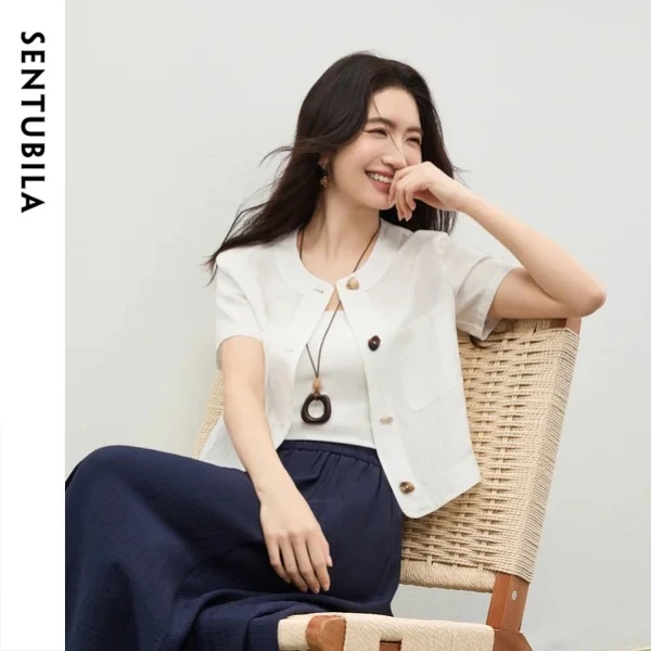 Women's White Short Sleeve Linen Jacket Summer 2026