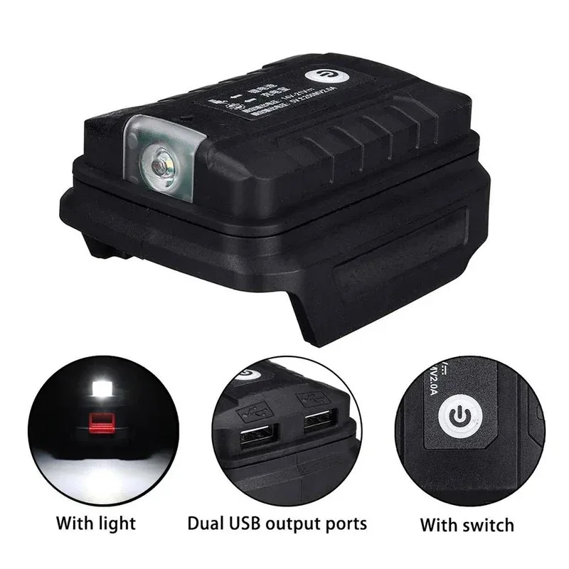 Luz LED portátil con adaptador de batería de iones de litio USB Dual para Makita, Batería de 18V para HongSong, Lomvum, ZhiPu, carga de Camping