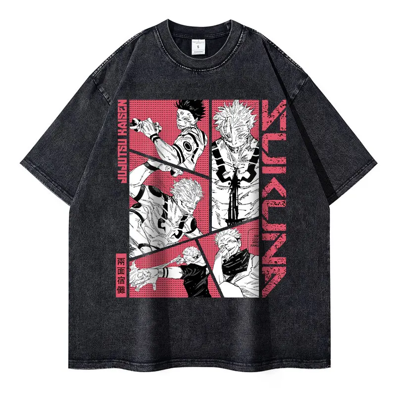 Anime J-Jujutsu K-Kaisen T Shirts Vintage Washed CHOSO T-shirt Oversized Streetwear Fushiguro Toji Gojo Short Sleeve Tops Tees