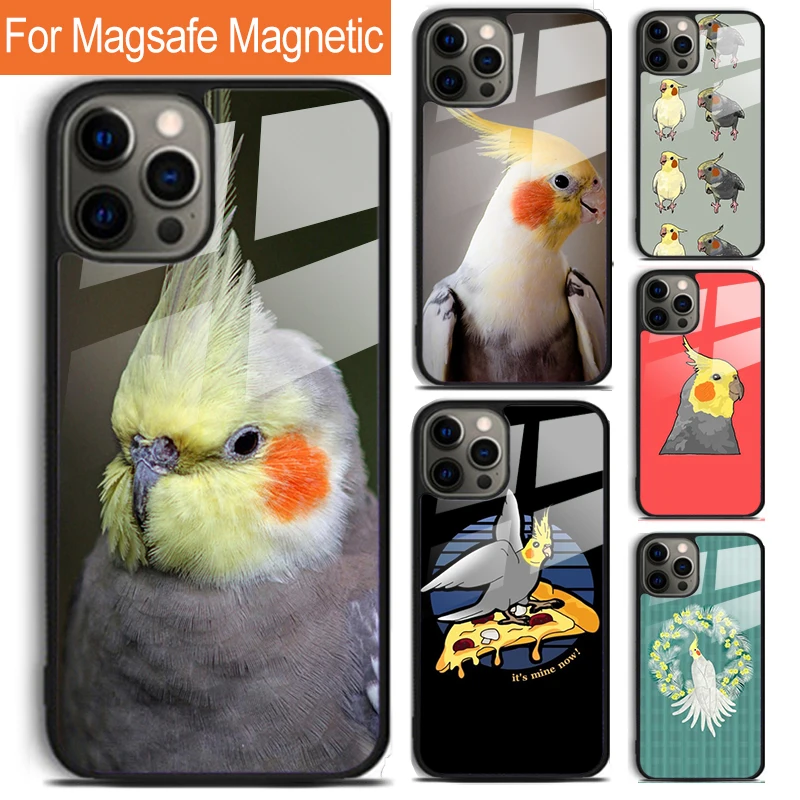 Cartoon Cockatiel Collage Phone Case For iPhone 16 15 14 13 12 11 Pro Max Plus Magsafe Magnetic Wireless Charging Cover