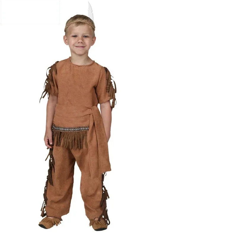 Adult Kid Boys Men African Original Indian Chief Jungle Costume Wild Man Halloween Party Cosplay Carnival Children