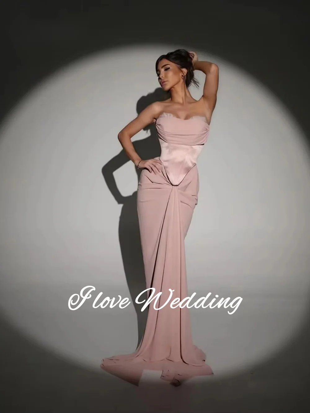 Rosa crepe vestido de noite sem alças querida sereia vestidos de ocasião formal elegante plissado vestidos de festa de baile personalizado