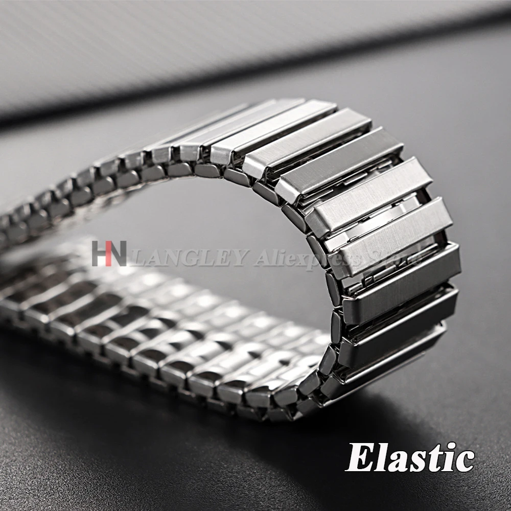 Эластичные ремешки для часов из нержавеющей стали, серебряные регулируемые ширины 16-23 мм для умных часов, мужские металлические расширительные эластичные модные браслеты