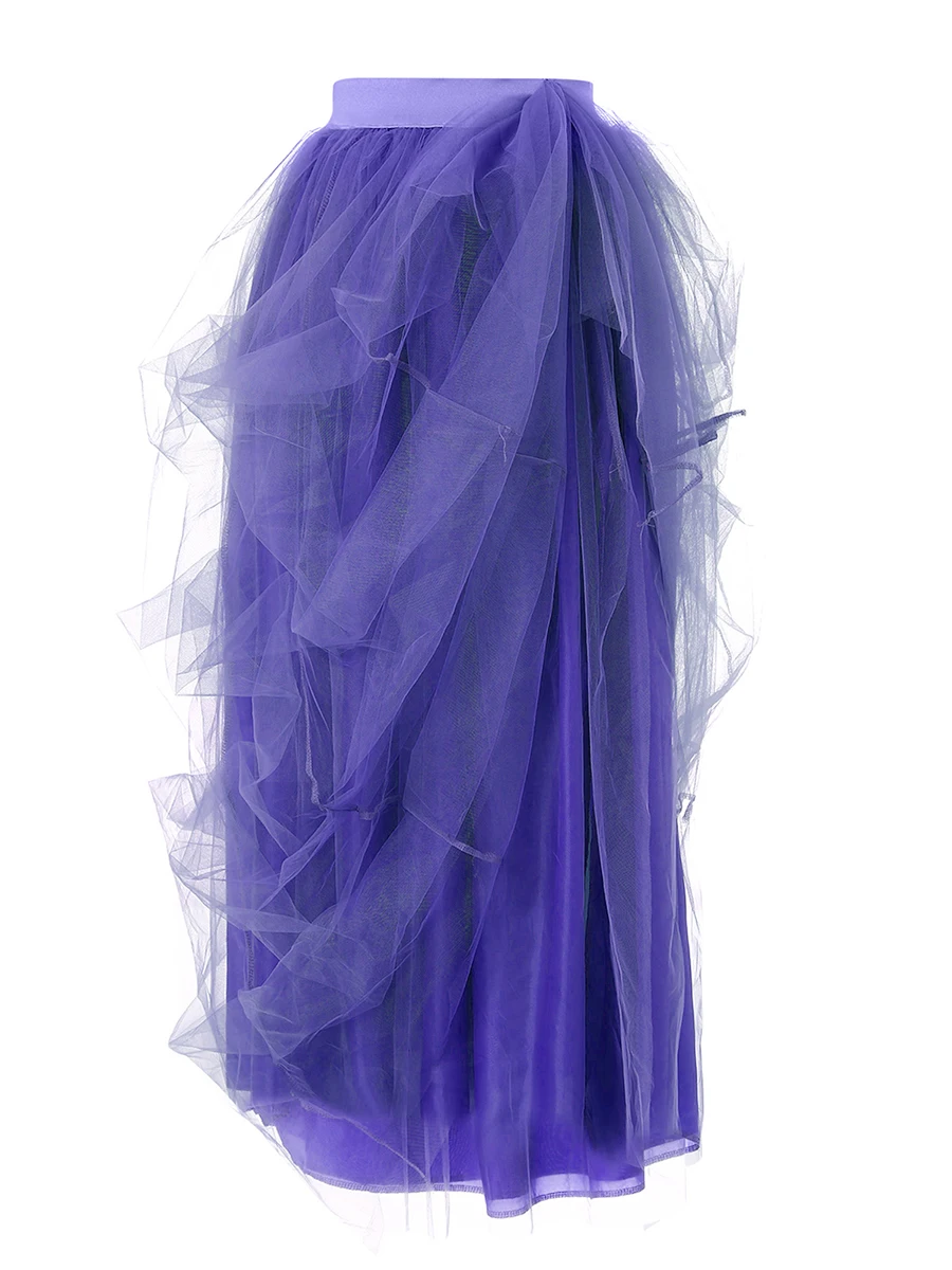 Women Layered Skirt High-Waist Half-Dress Feast A-Line Puff Mesh Front Split Princess Skirt