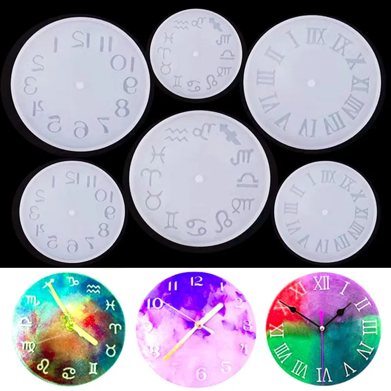 JCD Round Clock Resina Epoxy Molds Silicone Wall Decor Arabic Roman Clock Dial Room Hanging Ornaments DIY Crafts Mould