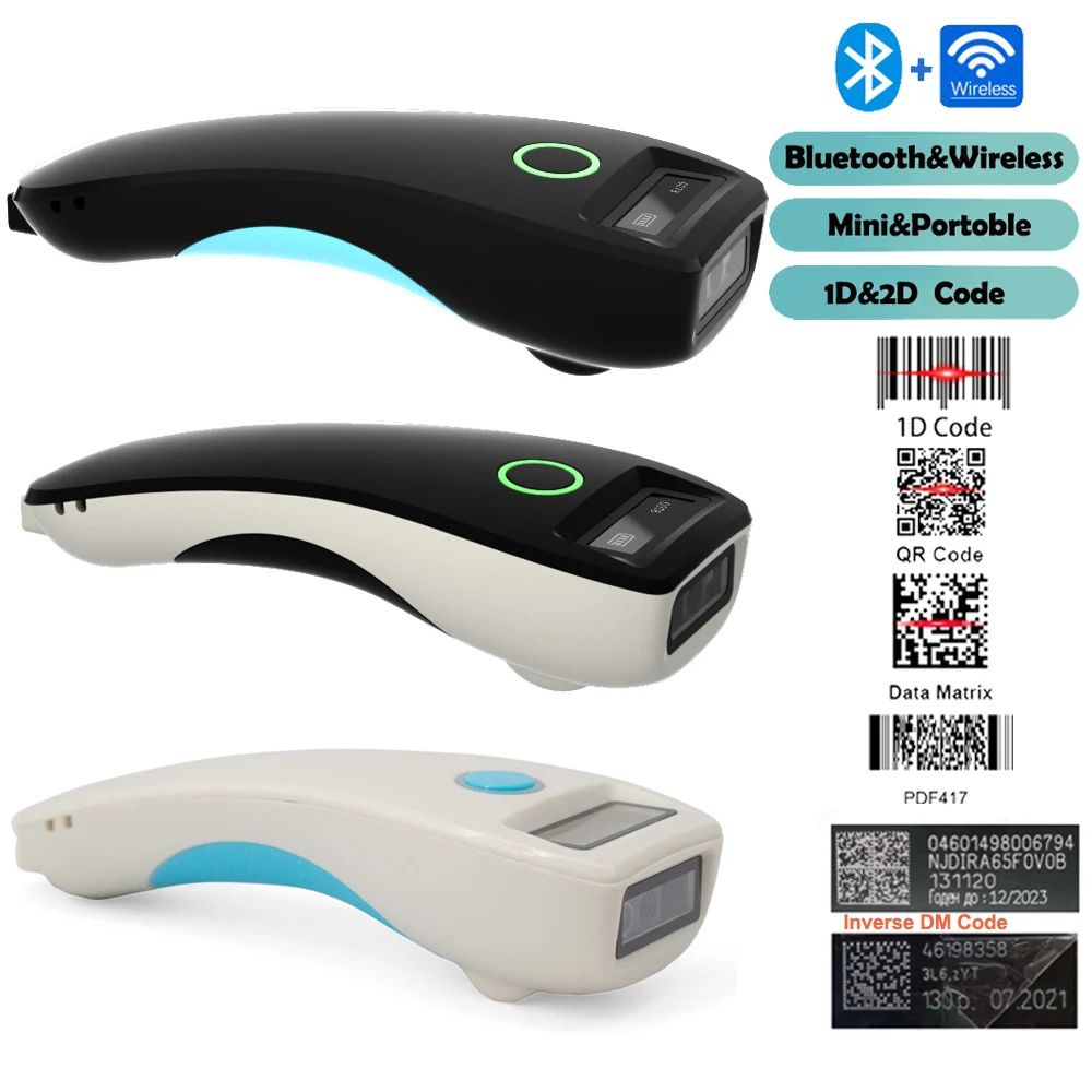 Mini Bluetooth Barcode Scanner Packot Wireless qr Code Reader Portable 1D 2D Bar Scanner Handheld for Courier Logistic Shop