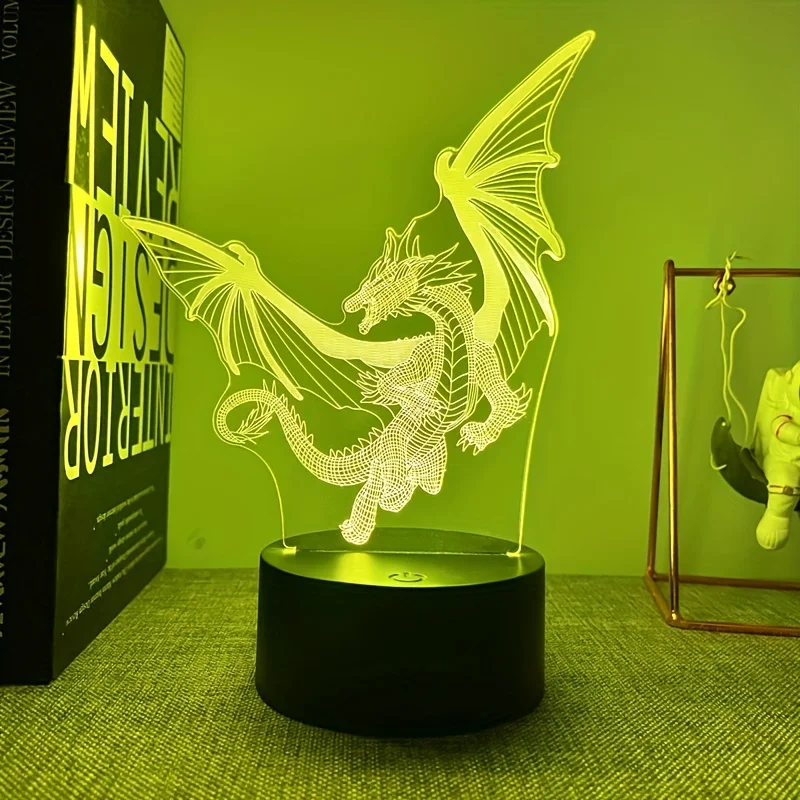 Dragon-shaped 3D night light with USB interface, multi-color switchable, suitable for bedroom lighting, birthday gifts
