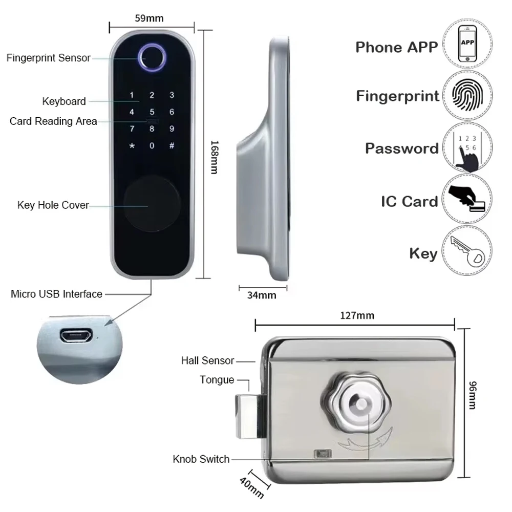 TYSH Tuya Remote Smart Door Lock With Wifi Outdoor Waterproof Double Fingerprint Lock Digital Electronic Card Keyless Smart Lock