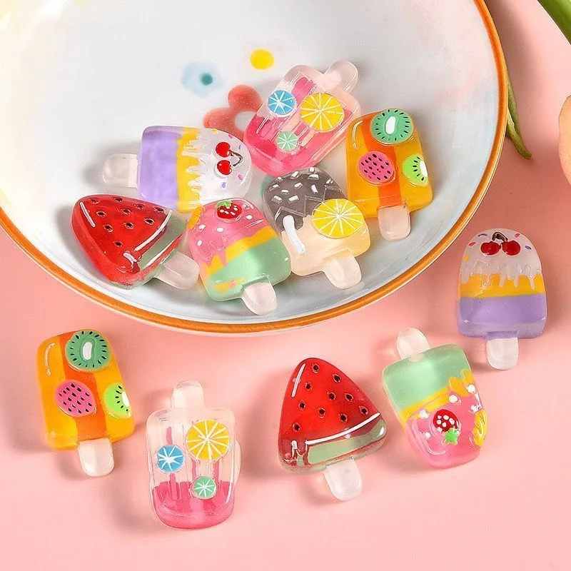 

60pcs Mini Resin Simulation Ice Cream Sculpture Creative Home Cute Fruit Cream Popsicle Ornament DIY Children's Holiday Toy Gift
