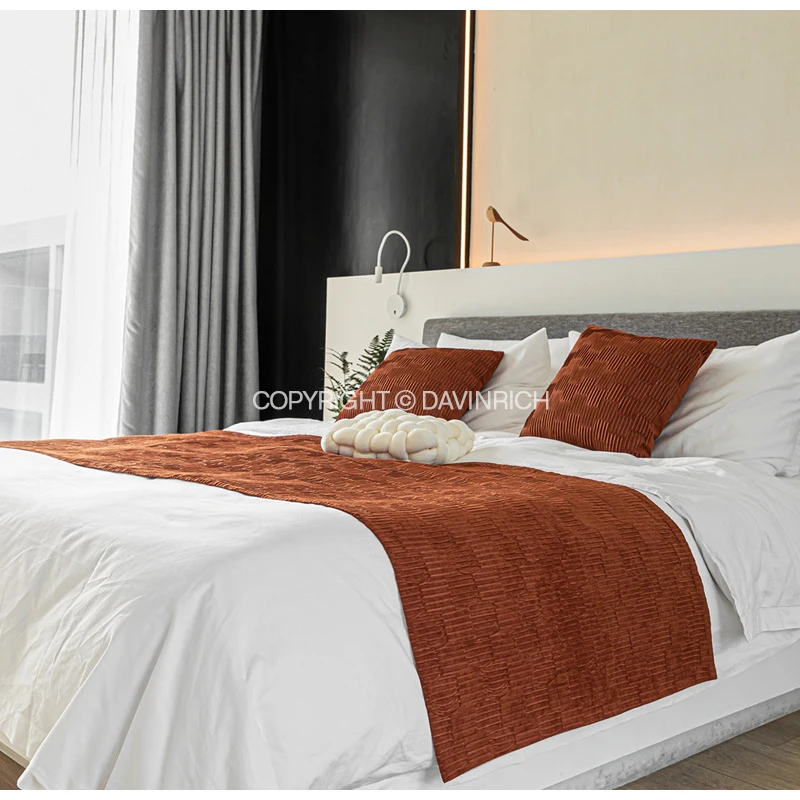 DAVINRICH Nordic Style Apartment Decorative Cushion Covers Bed Flag Scarf Orange Caramel Pillow Case Insta Popular Home Decor
