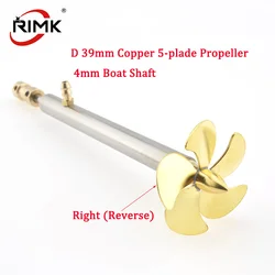 1set 4mm Boat Shaft Drive Shaft+D39mm 5-BladesCopper Right Propeller+Copper Coupling+Shaft Sleeve With Grease Nozzle for Rc Boat