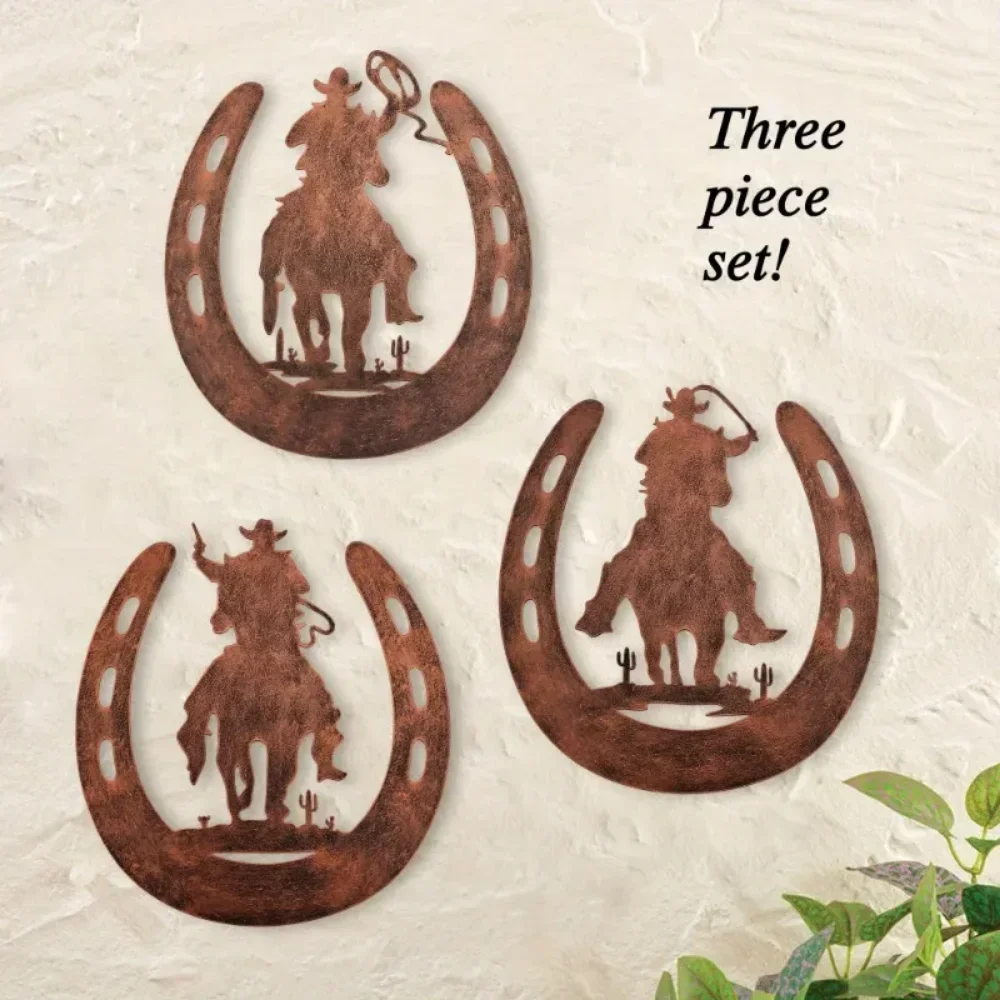 Enchanting 3pcs/set Horseshoe Metal Wall Decoration – With Cowboy Allure. Western Rustic Style Horseshoe Decor