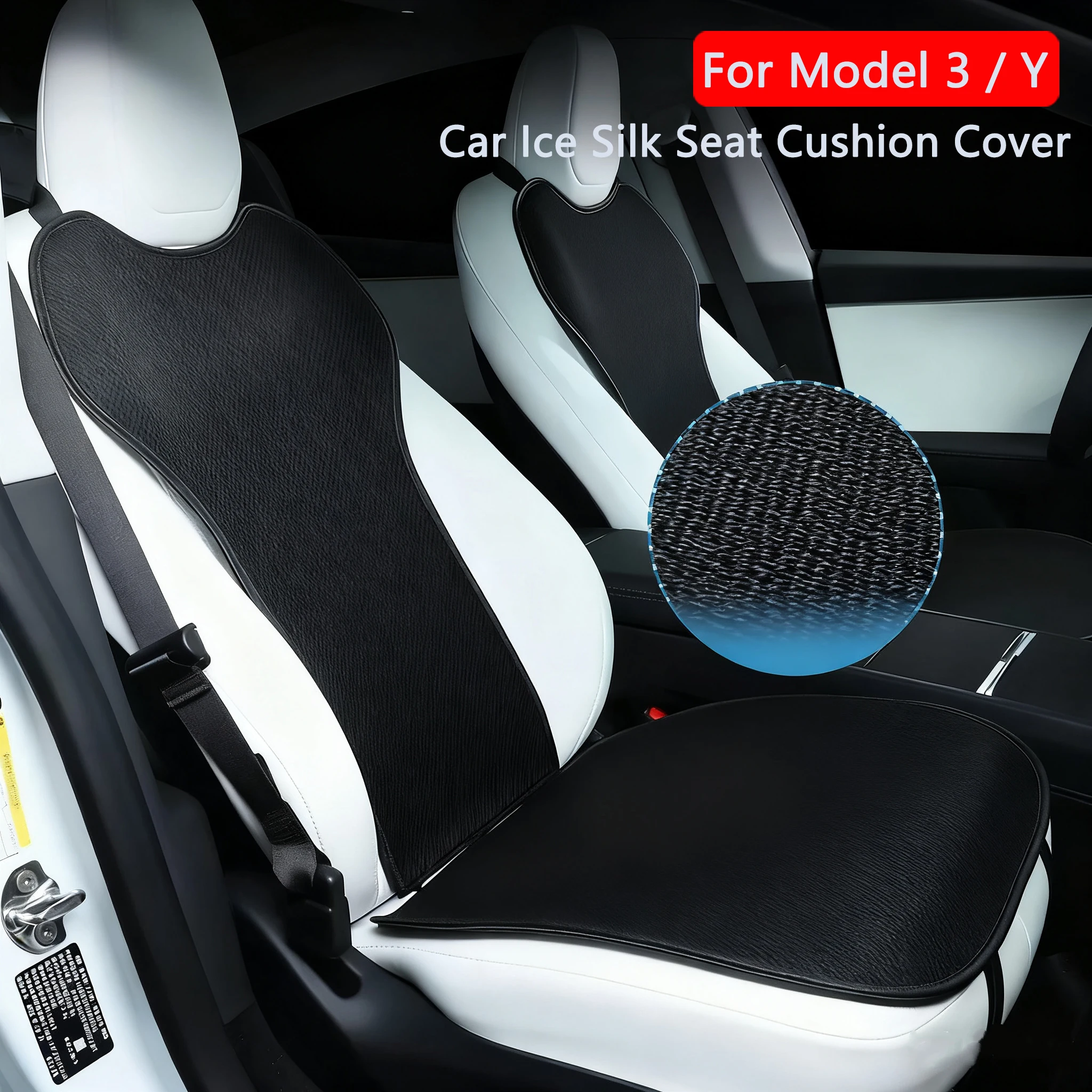 

For Tesla Model 3 / Y Juniper 2019-2025 Car Ice Silk Seat Cushion Cover Front Rear Breathable Seat Protector Pad Car Accessories