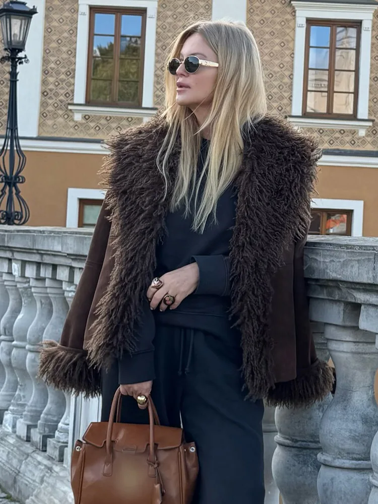 HH 2025, Winter-Frau, Kunstpelz-Effekt, Oberbekleidung, modische Damen-warme Jacke, solide Langarm-Revers-Tasche, verziert lässiger Kurzmantel