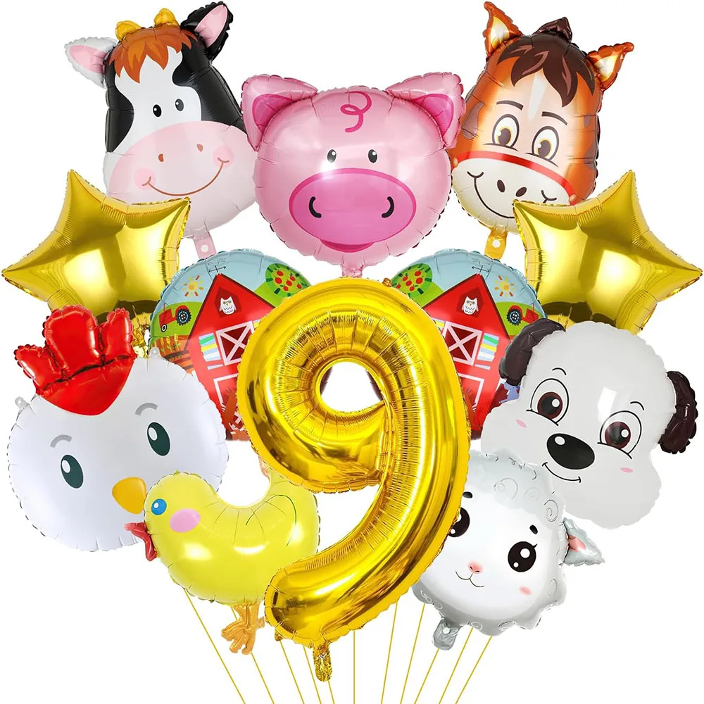 Farm-Tier-Ballons für Geburtstagsdekorationen – 12-teiliges Set mit Zahlen-Folienballons zum Thema Bauernhof, inklusive Kuh-, Esel-, Schaf-, Schwein- und Hühnerballons, Partyzubehör zum Bauernhof-Thema für Kinder. – Detail 10