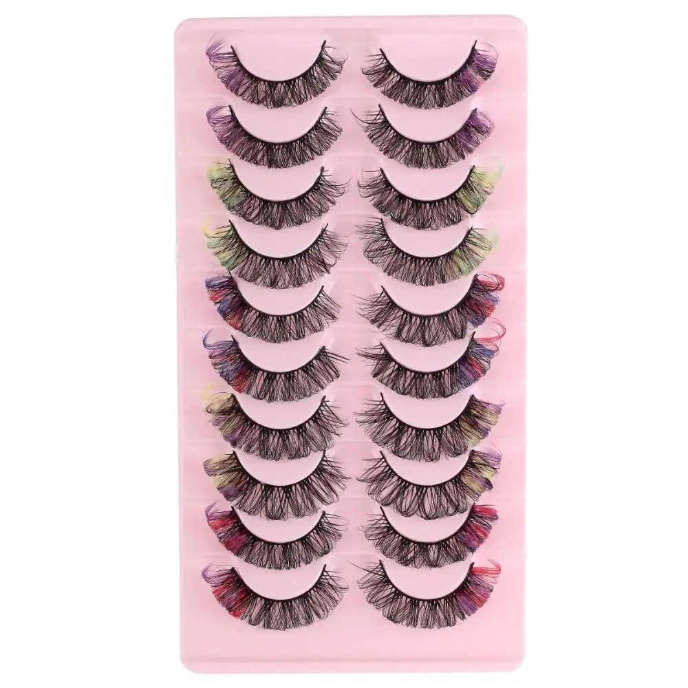 

10pair Fluffy 3D Colorful False Eyelashes Natural Thick False Lashes Artificial Fibre Individual Eyelash Extensions Party