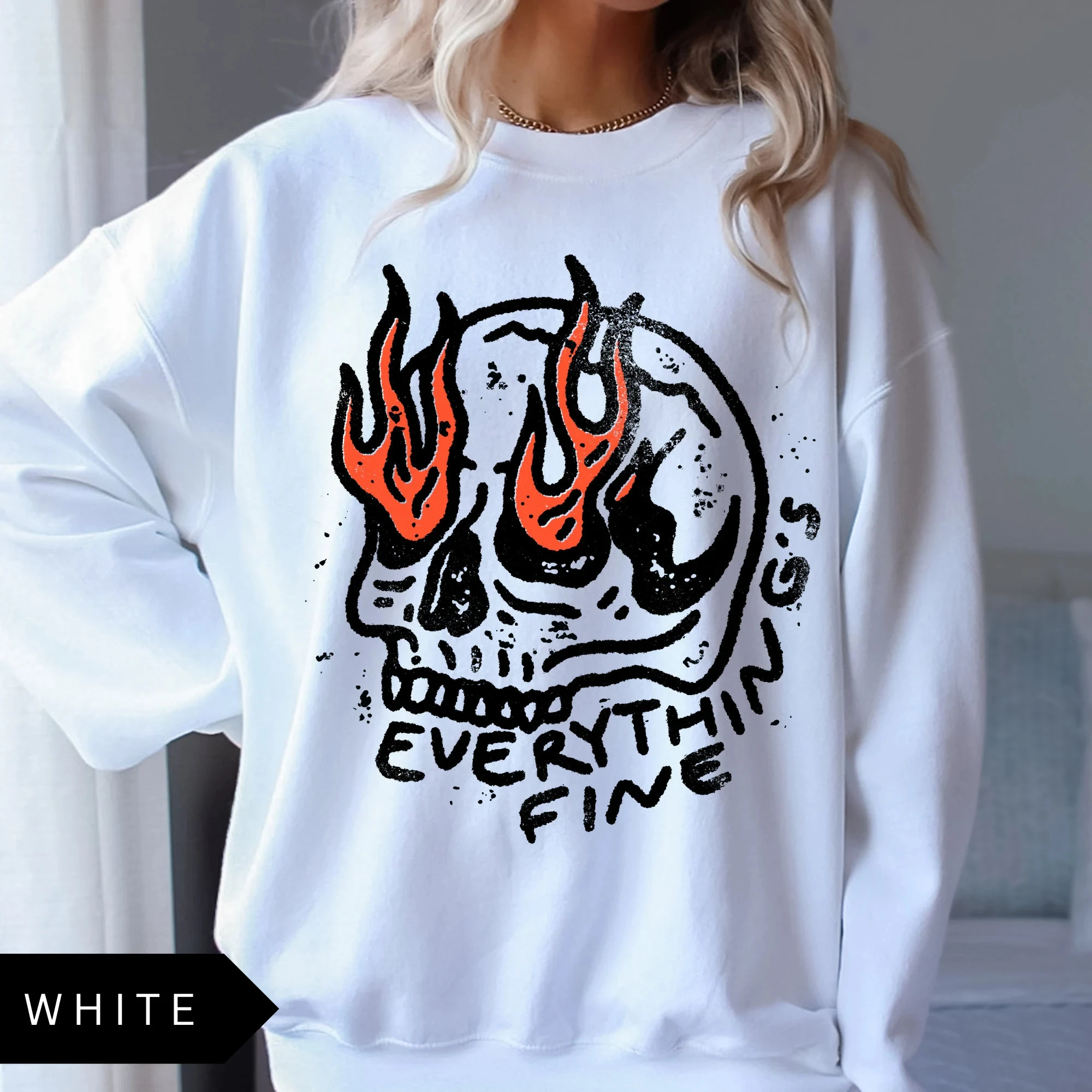 Todo es bien Sudadera Vintage Gráfico Cráneo Camisa unisex Retro Oversize Grunge Sudadera de moda