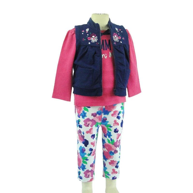 Kids Toddler Baby Girls Clothing Set Floral Pants, Vest + Tops 3 Piece Outfits Suit for Spring Autumn