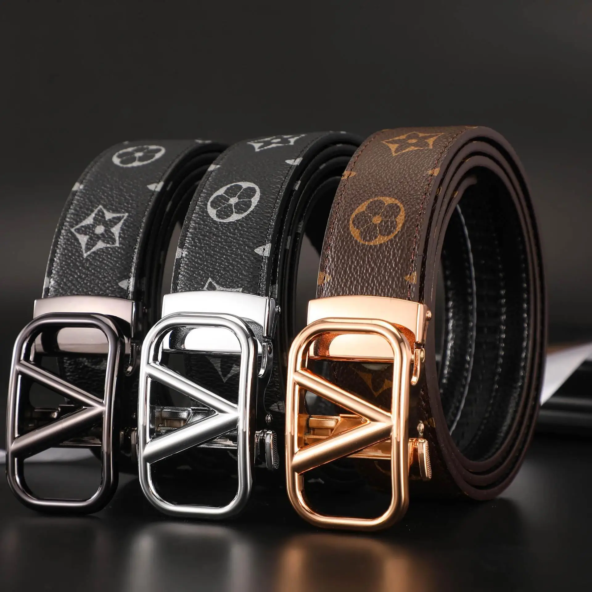 

Мужской ремень класса люкс 2026 – с монограммой, автоматической пряжкой, из высококачественной кожи, коричневый/черный/серый, для моды и делового стиля