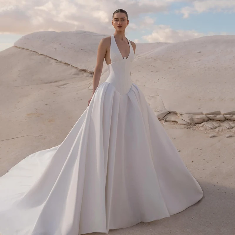 

Eightree Princess A-Line Wedding Dresses Halter Neck Backless Corset Back Wedding Ball Gowns Women Bridal Prom Dress Customized