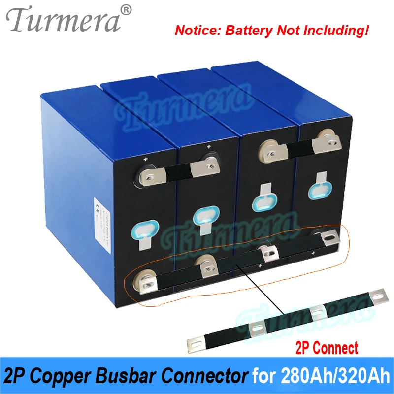 Turmera 2P Busbar cobre 12V Lifepo4 batería conector agujero a agujero 74mm uso en 12,8 V 24V 48V 280Ah 310Ah 320Ah batería Lifepo4