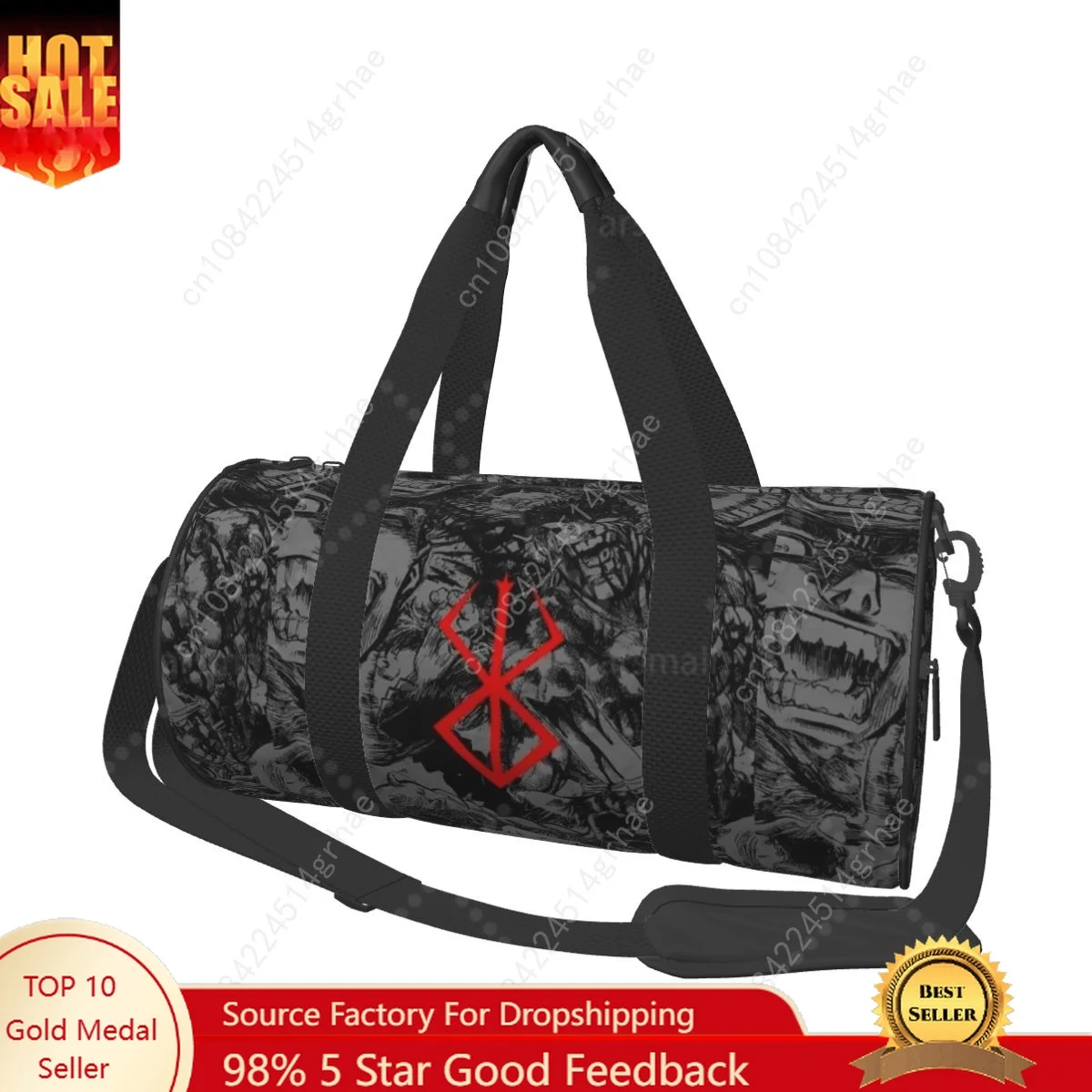 Tas Yoga Anime Berserk, Tas Olahraga Tahan Lama, Tas Ransel, Tas Bulat untuk Kebugaran Luar Ruangan, Tas Duffel Perjalanan