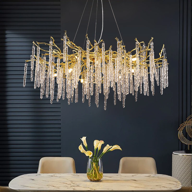 

Branch Crystal Chandelier Luxury Lighting Raindrop Indoor Hanging Pendant Light Fixture for Dining Room Kitchen Island