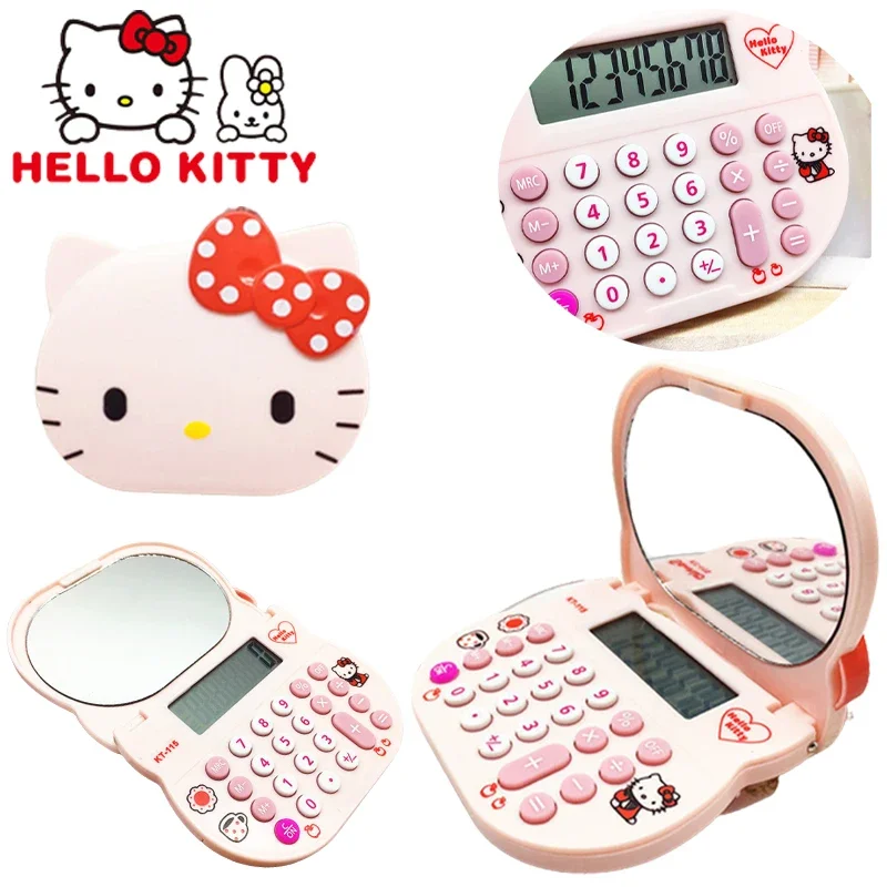 Hello Kitty Calculator Portable Foldable Vanity Mirror Cute Cartoon Girl Kids Learning Calculator Stationery School Supplies