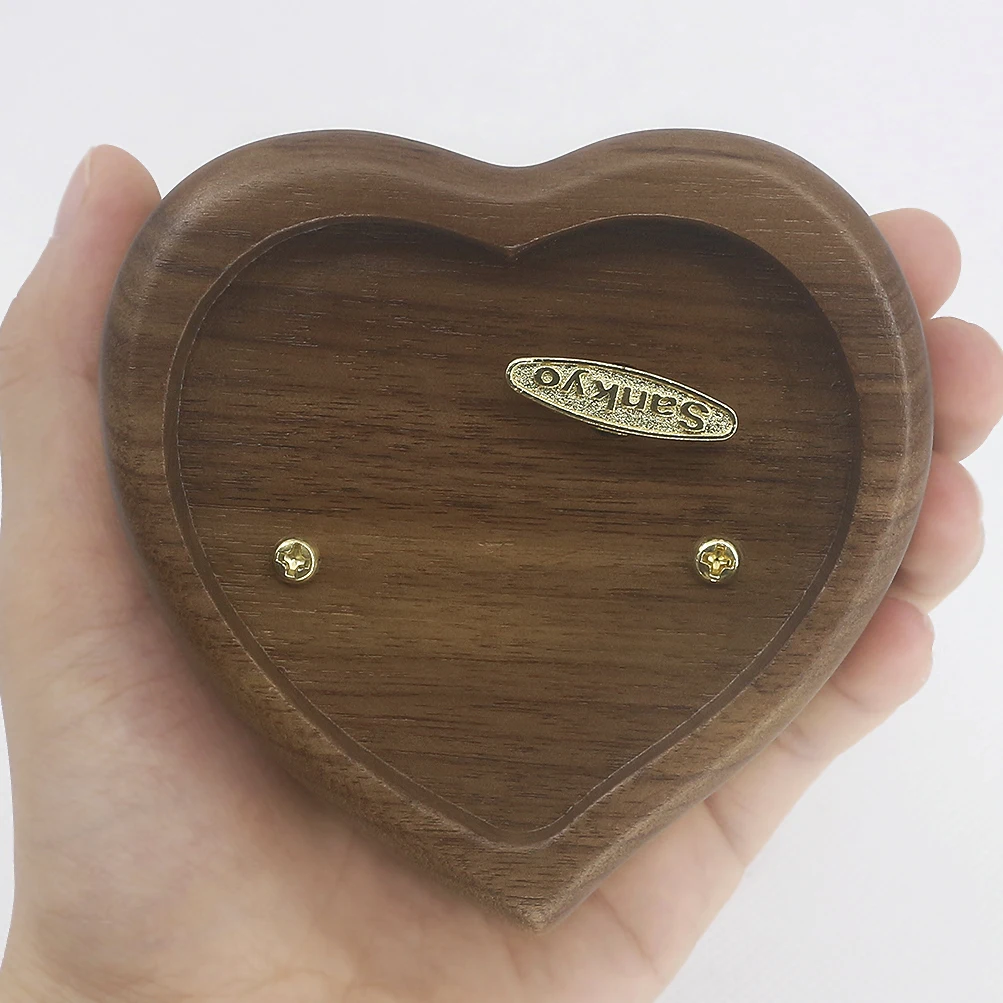 Rosiking Heart Shaped Walnut Custom Carved Music Box For Frends Girl and Children Birthday Gift