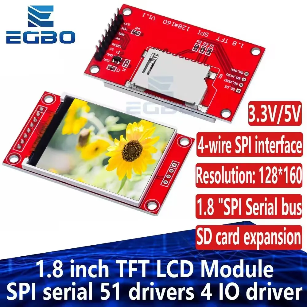 1 ~ 10PCS EGBO 1.8 นิ้วโมดูล TFT LCD หน้าจอ LCD โมดูล SPI serial 51 ไดรเวอร์ 4 IO driver TFT ความละเอียด 128*160 สําหรับ Arduino