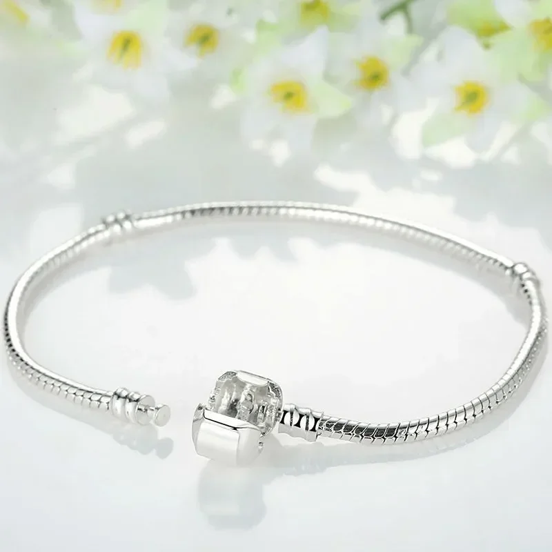 Not Fade Silver Color Basic Bracelets & Bangles fit Original Charm Bead Bracelet for Women Jewelry Gift