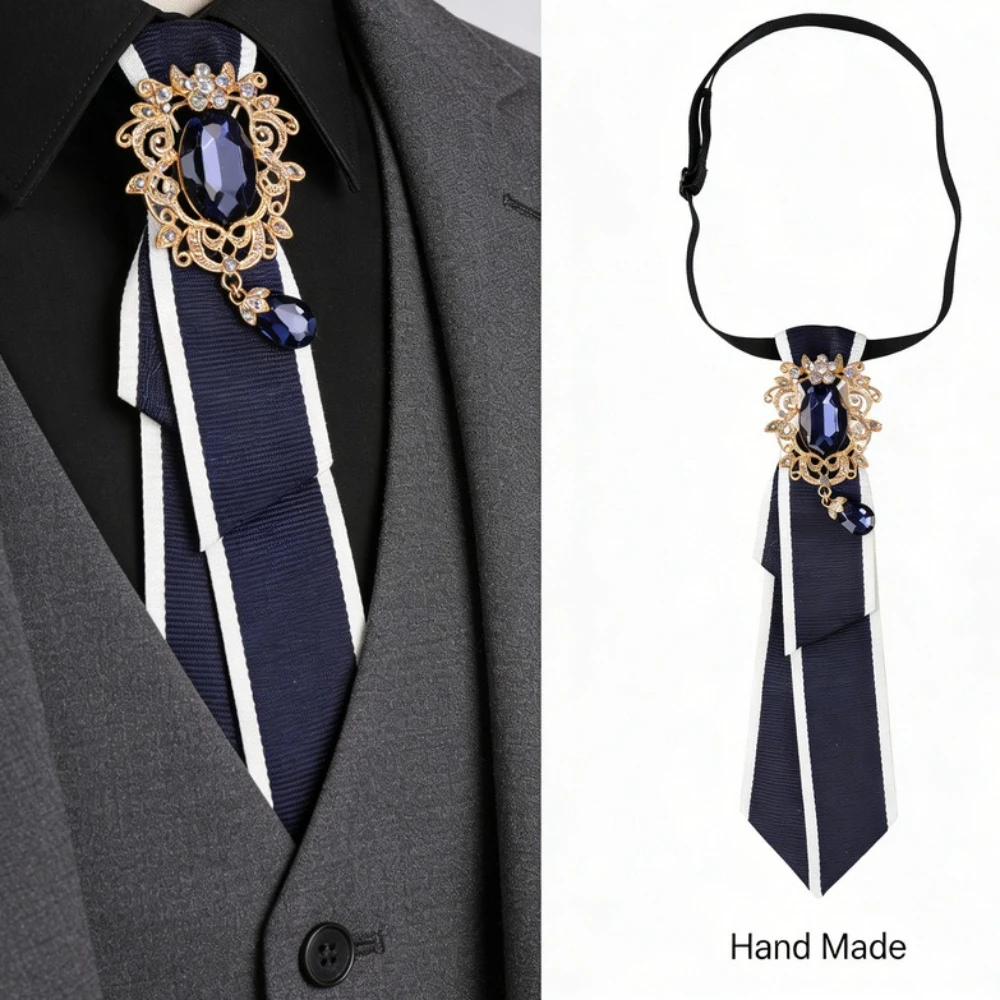 Fabric Bow Tie Rhinestones Shirt Decorative Accessory College Style British Korean Collar Pins Necktie for Women and Men Jewelry - Image 2