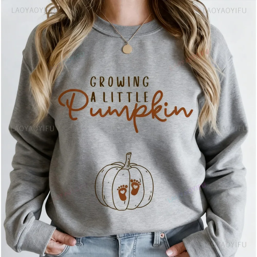 Growing A Little Pumpkin Halloween Classic Sweatshirt Gift Printed Pattern Design Simple Style Hoodie  Woman Man Popular Hoody