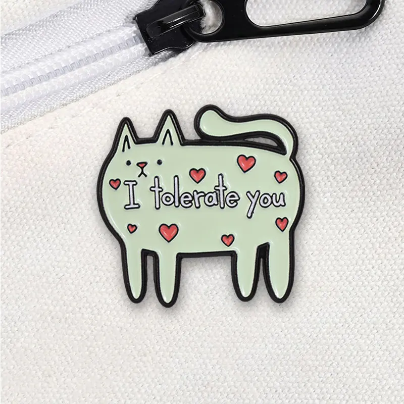 "I toleriere dich" Emaille-Abzeichen, Herz-Heilende Katzen-Muster-Pin, Lustiger Slogan, Deko-Brosche, Accessoire, Geschenk für Katzenliebhaber – Detail 4