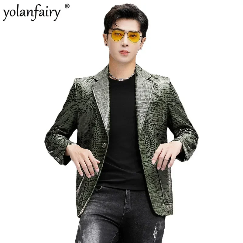 

Autumn New Genuine Leather Jacket Men Sheepskin Suit Crocodile Pattern Leather Coat Men's Thin Trend Medium Outwear Abrigos FCY