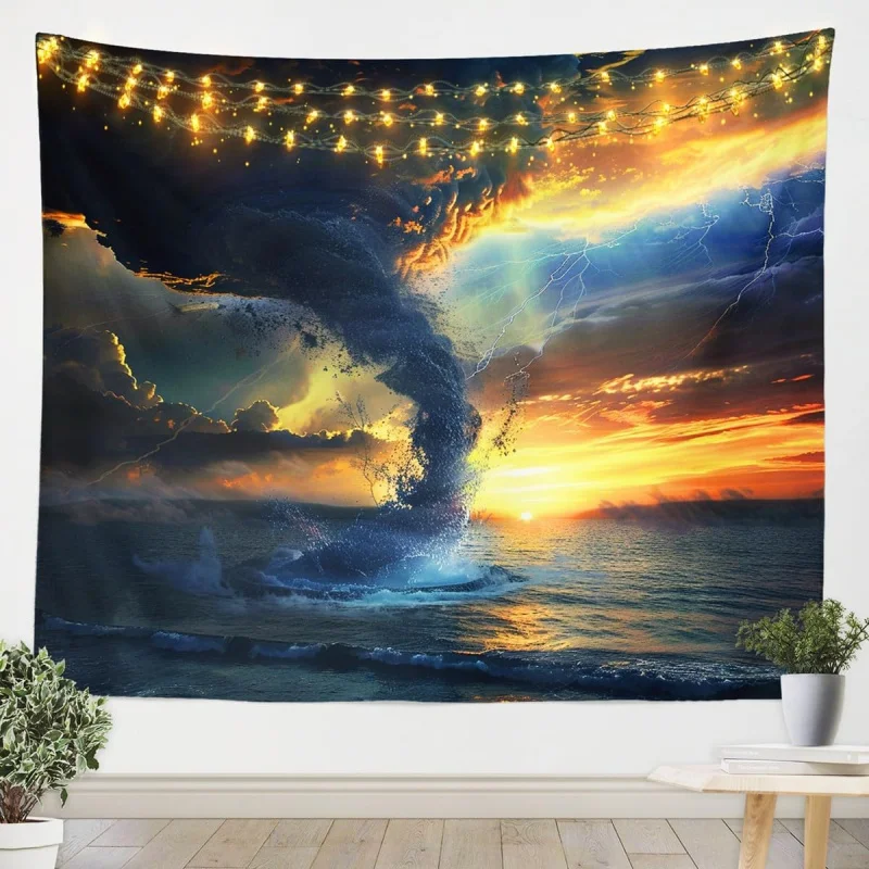 

Hurricane Milton Tornado Wall Hanging Sunset Kids Boys Girls Tapestry Ocean Wall Blanket Wave Wall Art Teens Room Decor Medium