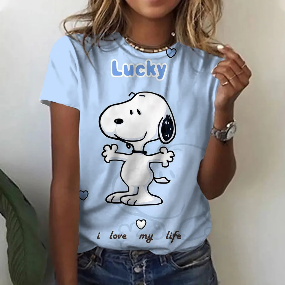 2024 New Women's Oversized Women's Blouse Breathable and Refreshing Short Sleeve T-Shirt Round Neck Snoopy print Pattern Top