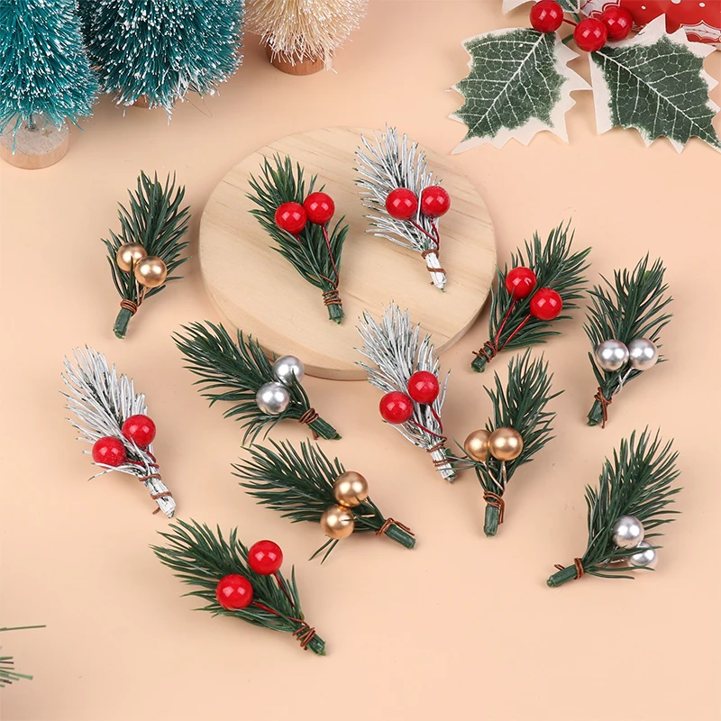 10Pcs Christmas Decoration Mini Plastic Simulation Branches Christmas Tree Home Dining Table Party Gift Box Package Decoration