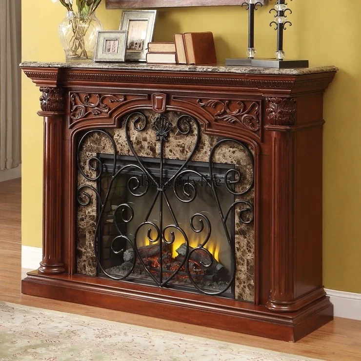 

02 European version fireplace American pastoral solid wood fireplace rack decorative cabinet