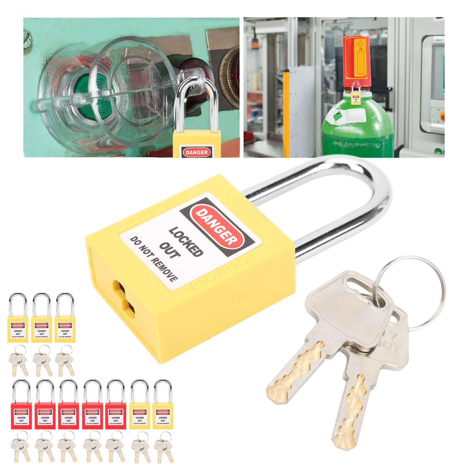 5 Sets 38mm Lockout Lock Insulation LOTO Nylon PA Steel for Nuclear Energy Logistics Transport Lockout Padlock Safety Padlock