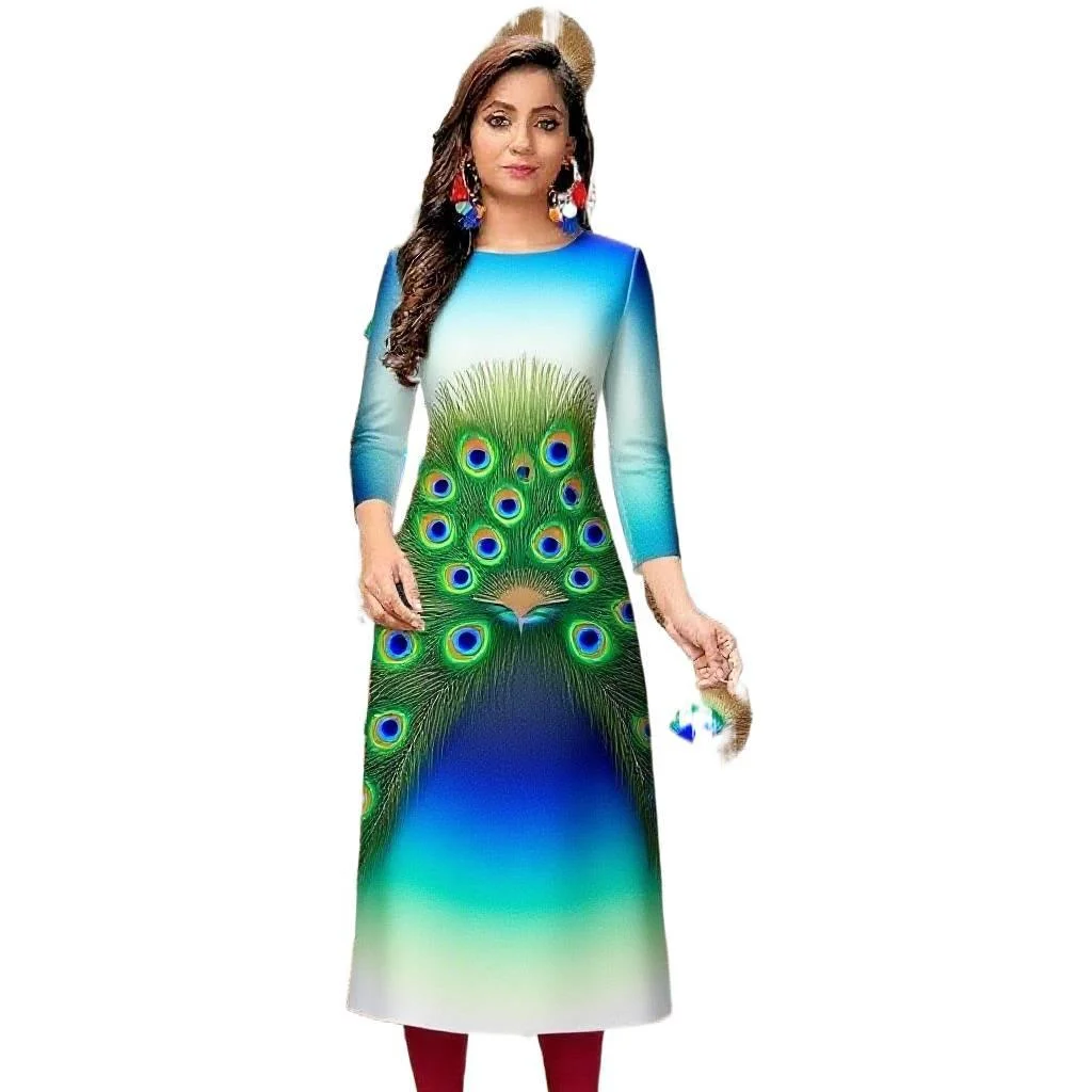 Abito casual da donna Kurt manica lunga dritto casual fiore etnico mandarino o-collo rotondo design di dimensioni regolari 2026