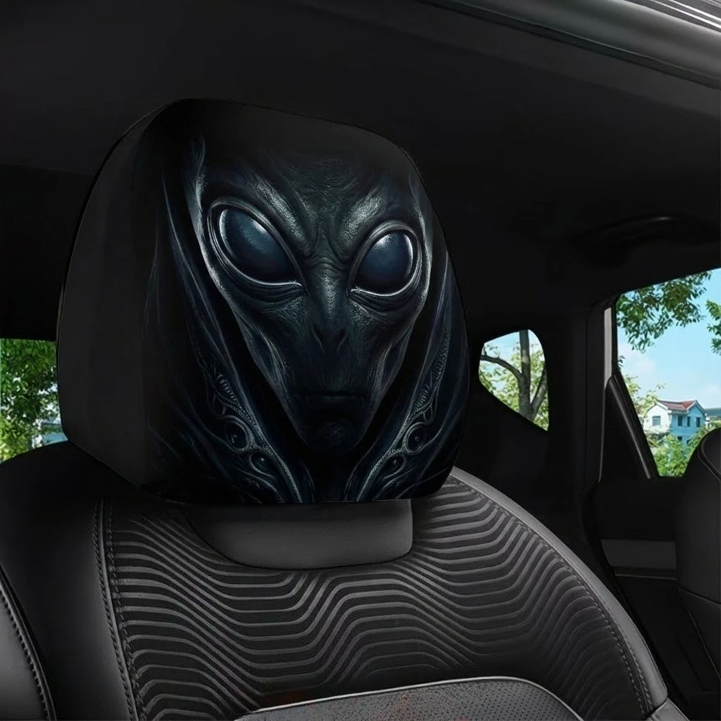 Big-Eyed Alien Headrest Covers, Elastic Snug Fit, Car Atmosphere Headrest Covers