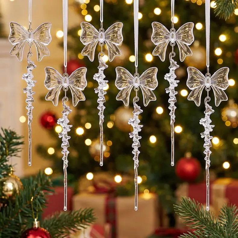 Clear Acrylic Icicle Ornaments Christmas Clear Crystal Icicles Pendants Christmas Tree Hanging Icicles Drop Xmas Wedding Decor