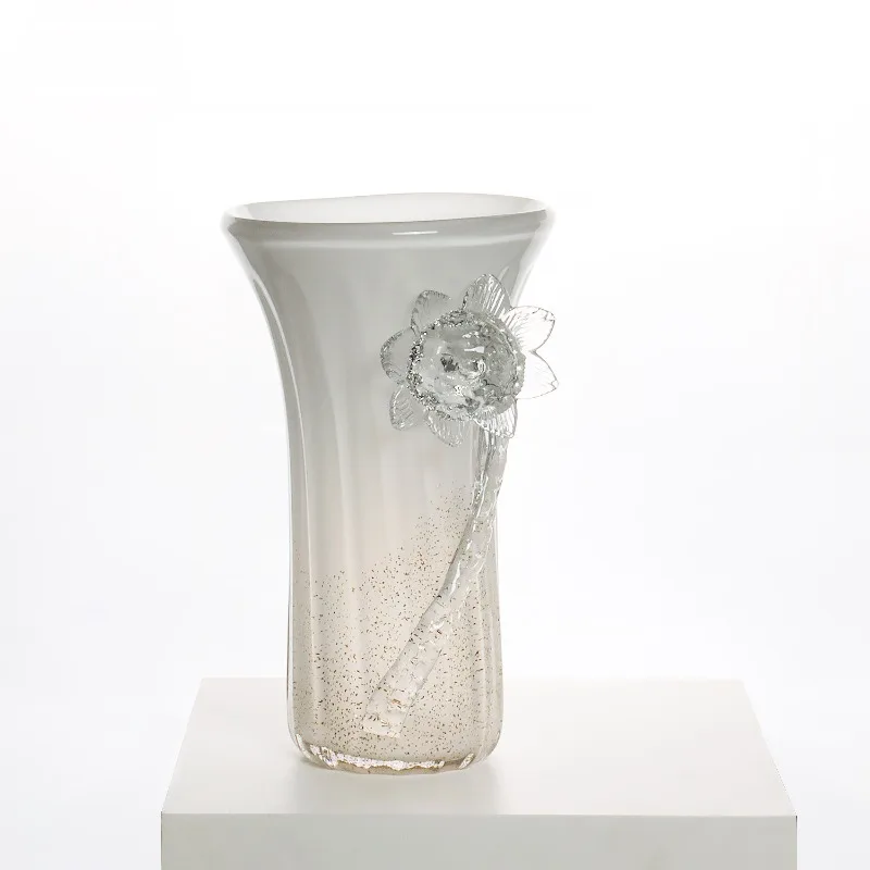 New Chinese-style white gold-sprinkled sunflower flower pure handmade glazed vase model room restaurant soft decoration ornament