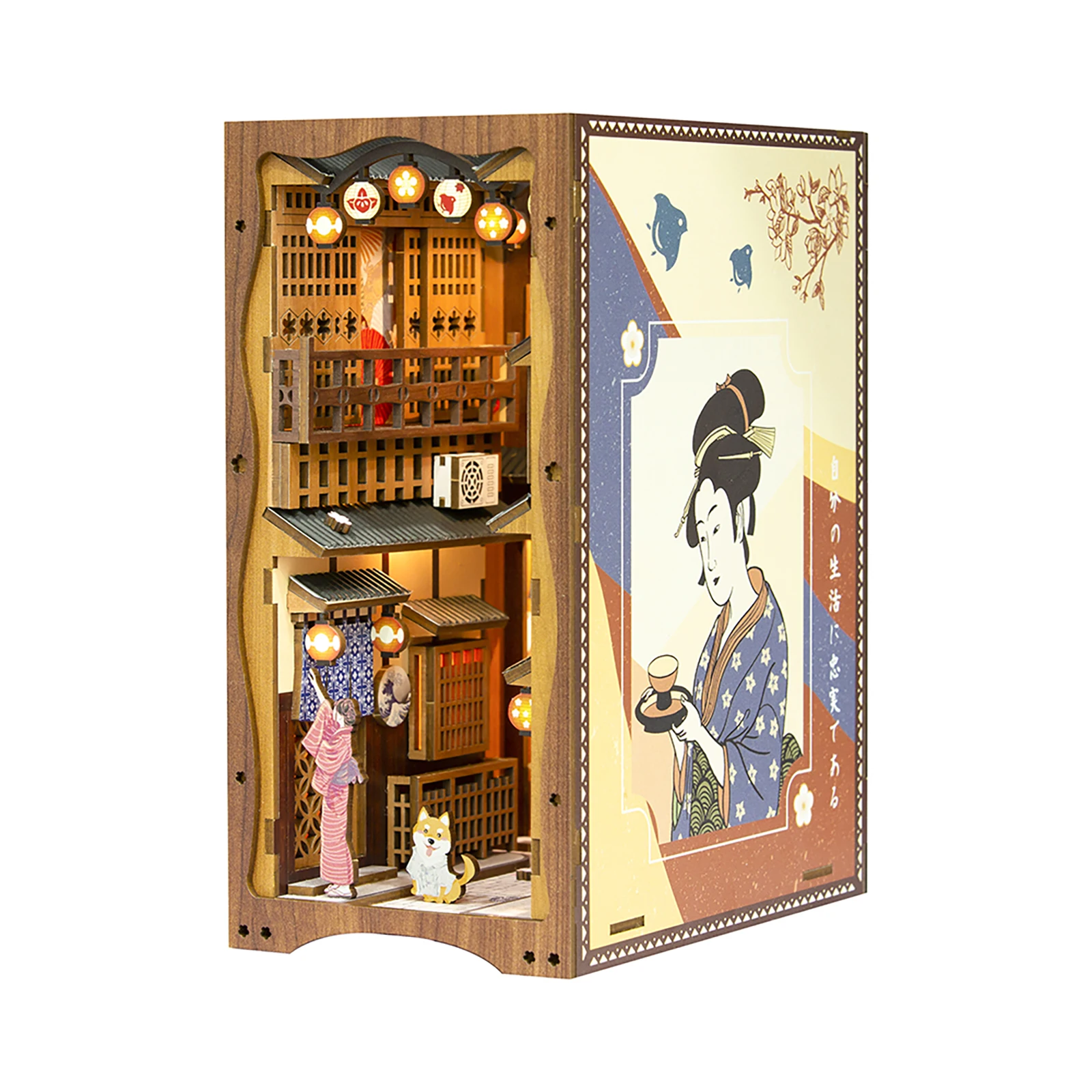 CUTEBEE Libro fai da te Nook sotto la casa in miniatura Sakura Kit libreria in legno inserto casa delle bambole modello di edificio fatto a mano per regali