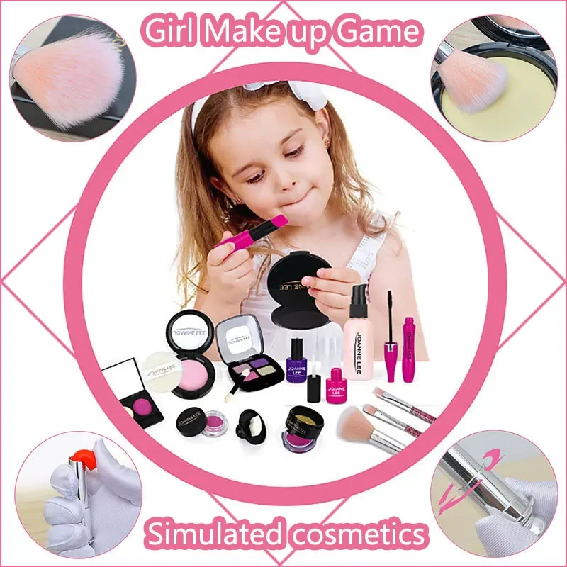 Kids Pretend Play Makeup Game Girls Simulation Lipstick Eyelash Brush Beauty&Fashion Cosmetics non-toxic Toy Birthday Gifts Girl