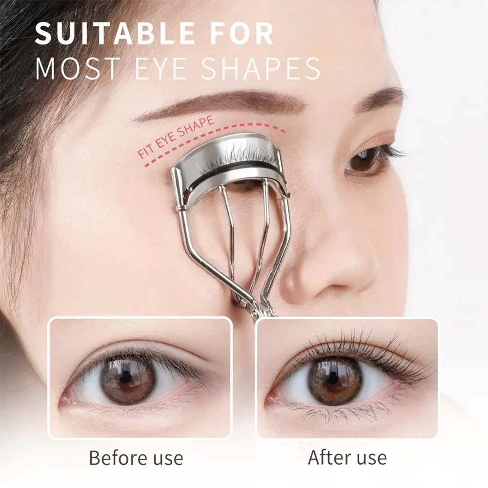 Conjunto de Curvadores de Cílios em Aço Inoxidável Ferramenta de Maquiagem para Cílios Naturais e Curvados - Cor Aleatória