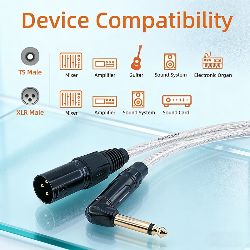 Professional Grade TS To XLR Male Audio Cable Multi-Device Compatibility for Sound Card/Speaker System